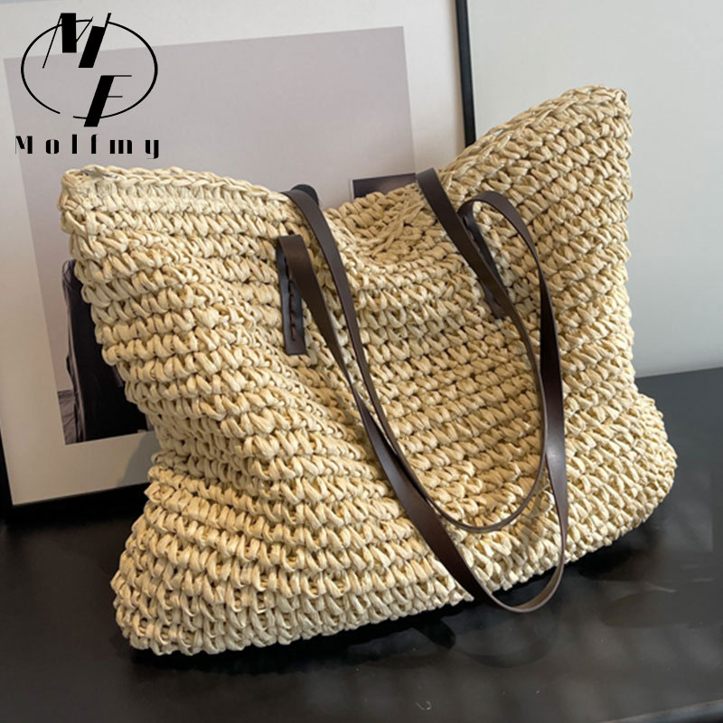 Linen Bag Bulk - Palha tecido tote sacos casual grande