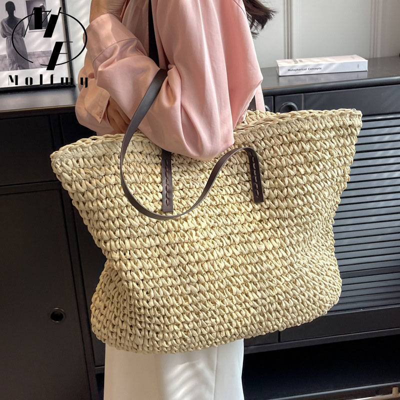 Palha tecido tote sacos casual - Linen Bag Bulk avaliação e preço